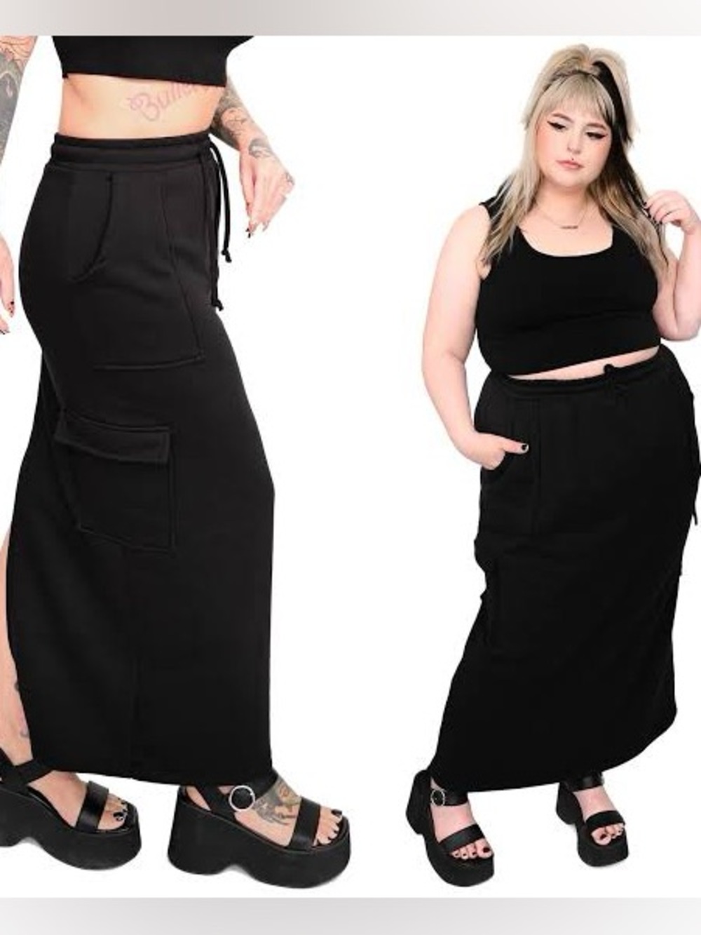 Foxblood Maxi Cargo Skirt Womens 2XL Black Comfy Pockets Goth Alternative
